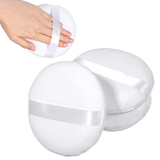 3-Pack Large Velour Makeup Sponges - 5-Inch Washable and Reusable Soft Fluffy Sponges for Face Cleaning and Foundation Blending - White