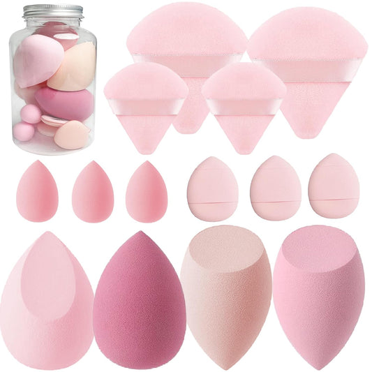 14-Piece Makeup Sponge Set for Liquid, Cream, and Powder - Latex-Free Multi-Colored Blenders with Storage Box - Ideal Gift in Pink