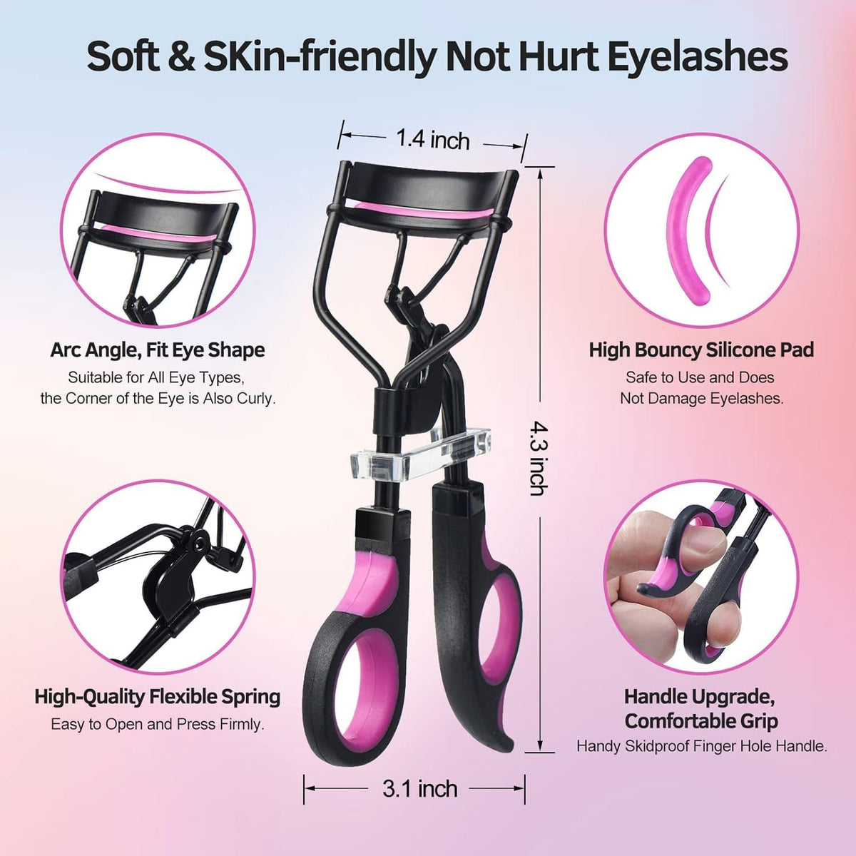 MUIIGOOD Professional Eyelash Curlers Kit for Women with Curler, Eyelash Comb, Eyeshadow Brush, Extension Tweezers, Foldable Eyebrow Razor, and 10 Silicone Refill Pads for Natural Lashes