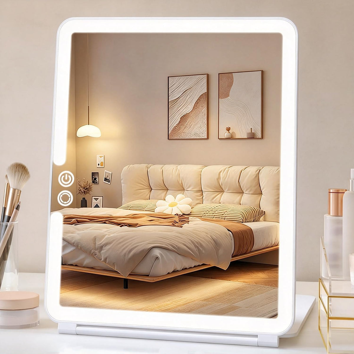 Funtoch 2500mAh Rechargeable Large Travel Makeup Mirror with Integrated Lighting