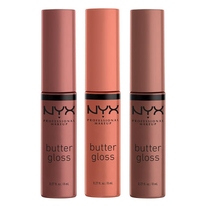 NYX PROFESSIONAL MAKEUP Butter Gloss Trio - Brown Sugar, Non-Sticky Lip Gloss (Sugar High, Spiked Toffee, Butterscotch)
