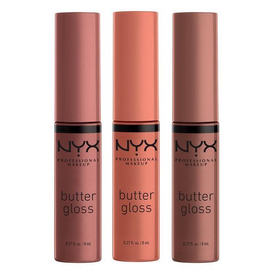 NYX PROFESSIONAL MAKEUP Butter Gloss Trio - Brown Sugar, Non-Sticky Lip Gloss (Sugar High, Spiked Toffee, Butterscotch)