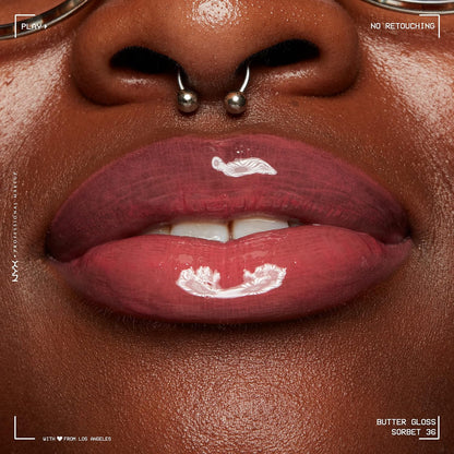 NYX Professional Makeup Butter Gloss - Non-Sticky Lip Gloss in Sorbet (Vibrant Coral)