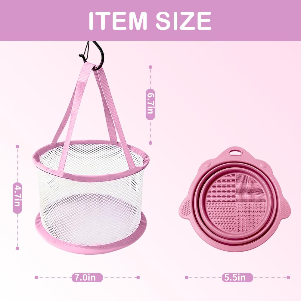 Professional Makeup Brush Cleaning Mat and Drying Basket - 3-in-1 Cleaner and Dryer Tool (Pink)
