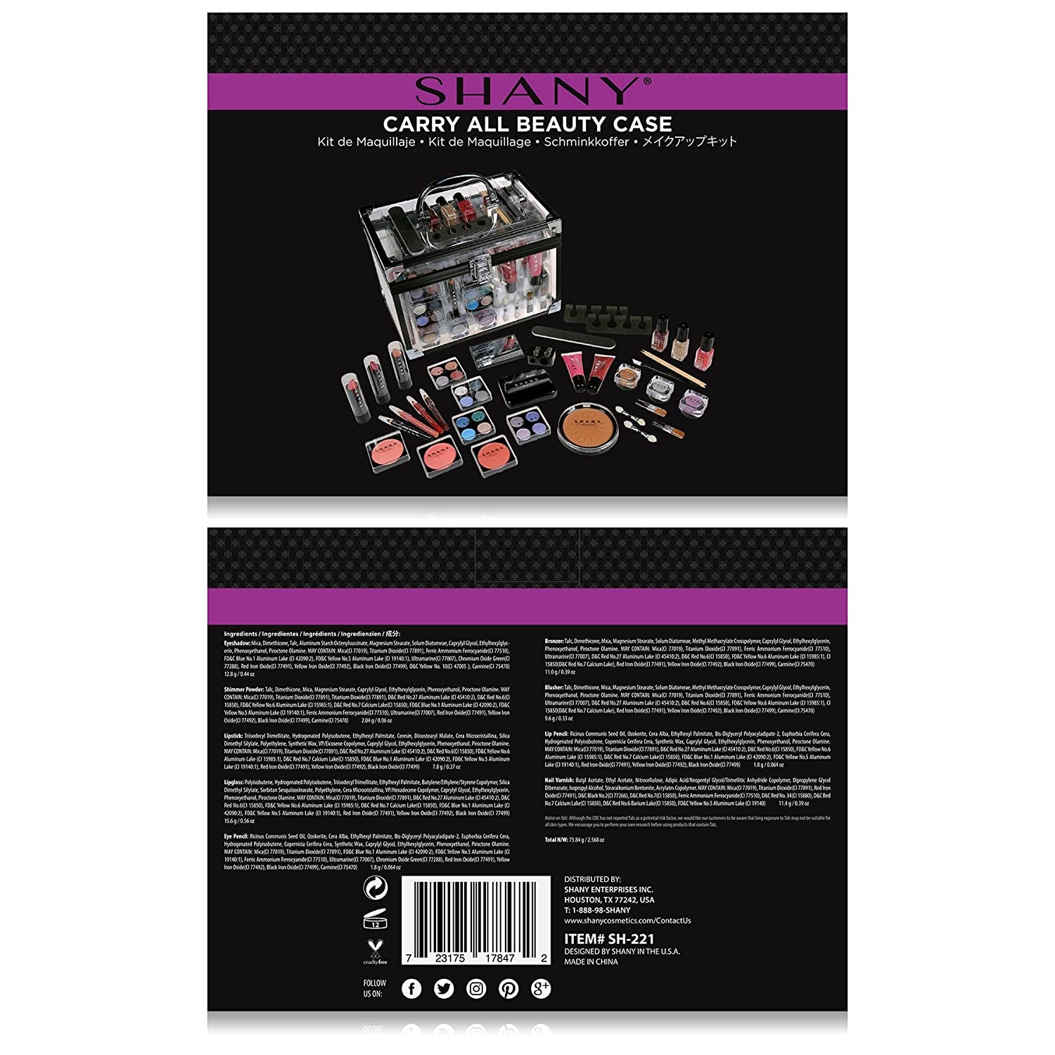 Carry All Trunk Makeup Train Case with Re-Usable Aluminum Beauty Storage Organizer Case. Make up Set with Eye Palettes, Blushes,Face Powders, Manicure, Pedicure and Cosmetics Brushes. GIFT SET