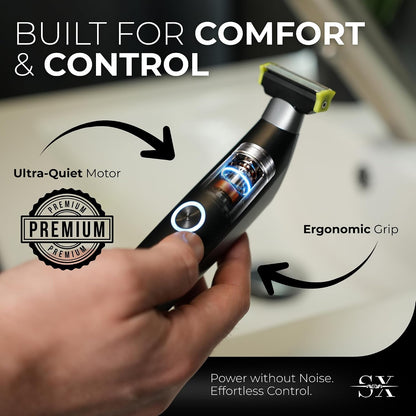 Men's Electric Body Hair Trimmer - Versatile Grooming Tool for Pubic, Beard, Chest, and Sensitive Areas with Skin-Safe Dual Blades, Waterproof Design, Rechargeable USB-C, and Three Combs