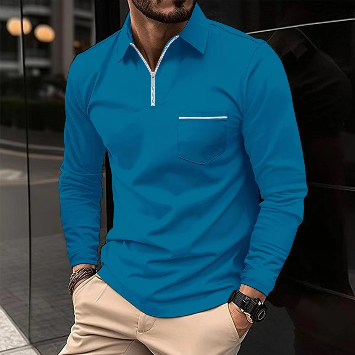 Men's Long Sleeve Zip Collar Shirt
