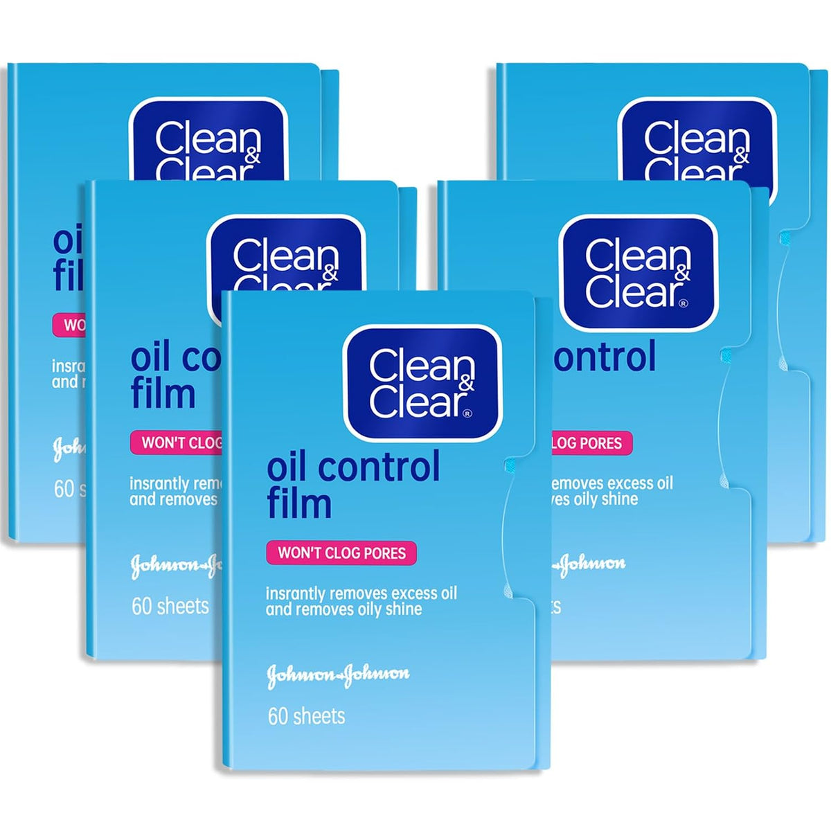 Clean & Clear Oil Control Film - 5 Packs of 60 Sheets (Total of 300 Sheets)