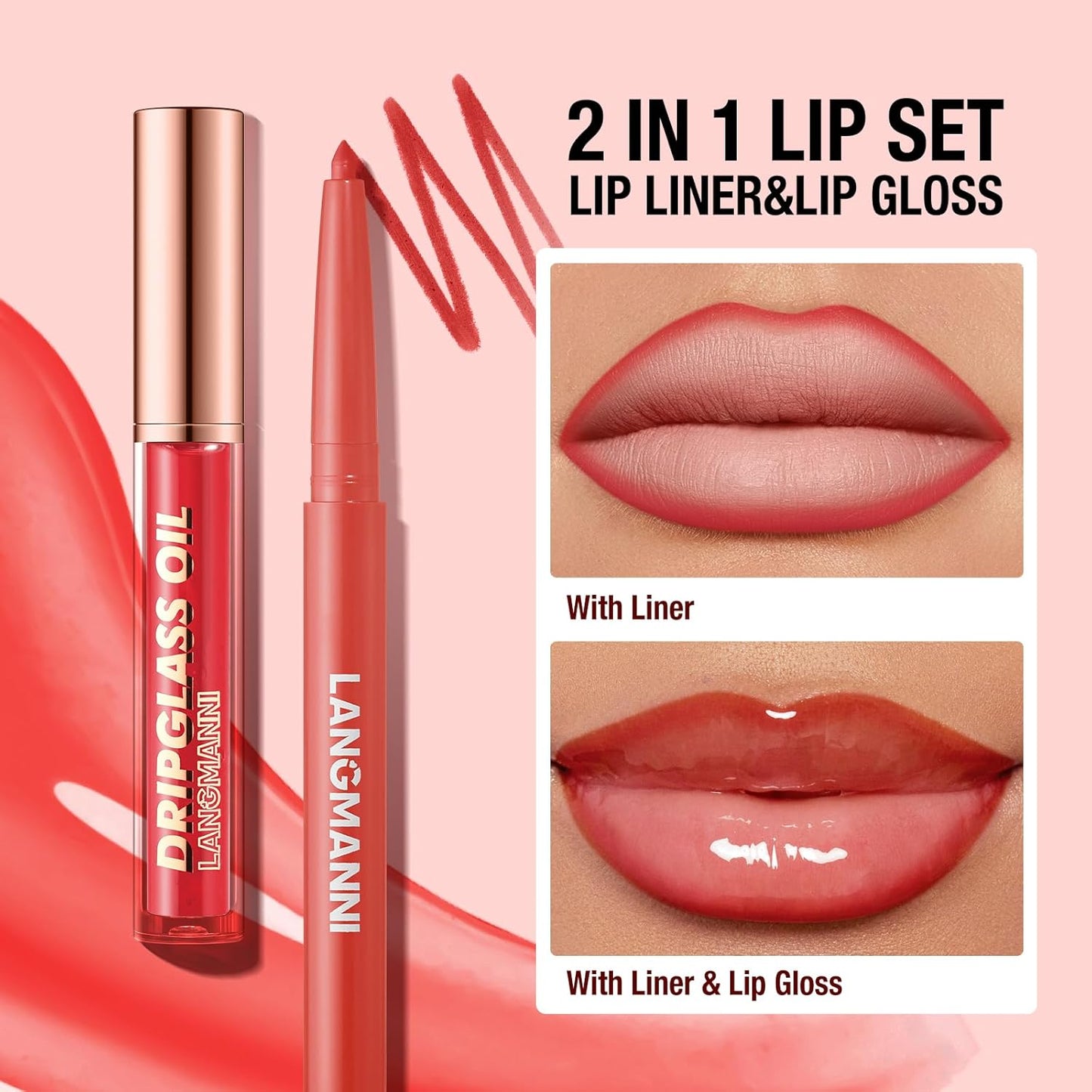 12-Piece Lip Liner and Gloss Collection, Hydrating Lip Oil Duo, Tinted Plumping Formula