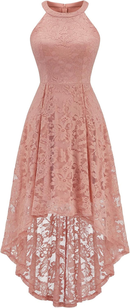 Dressystar Women's Halter Lace High-Low Cocktail Dress for Wedding Guests