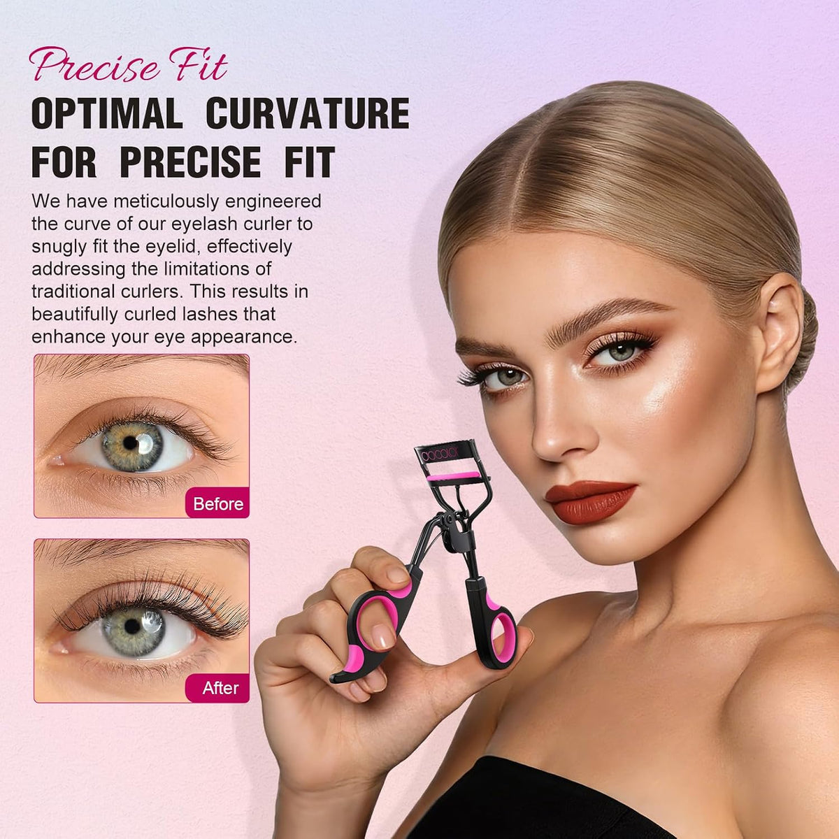 Docolor 5-in-1 Eyelash Curler Kit with Eyelash Comb, Fan Mascara Brush, Tweezers, Eyebrow Brush, and 6 Replacement Pads