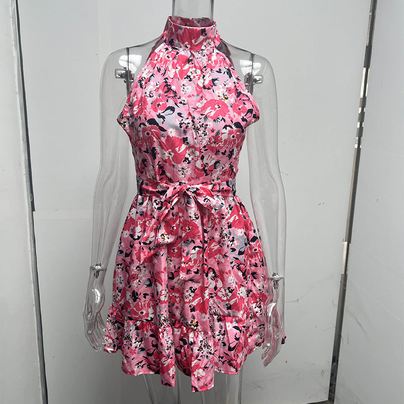 Women's Floral Halter Neck Ruffle Dress