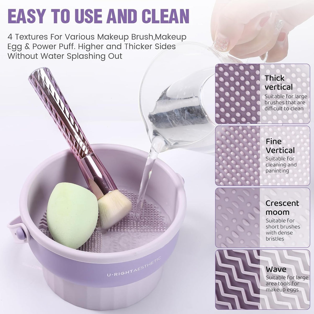 3-in-1 Silicone Makeup Brush Cleaning Bowl and Mat (Purple)