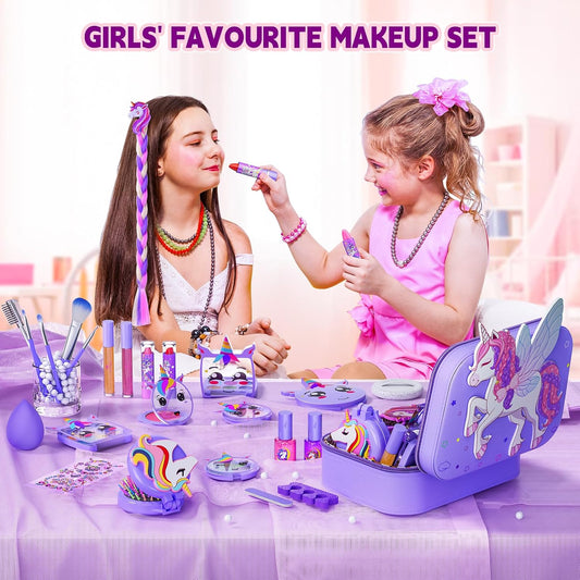 Beayuck Kids Makeup Kit for Girls - Real Washable Cosmetic Set with Storage Case, Ideal Play Makeup Set for Ages 3 to 12, Perfect Gift for Christmas and Birthdays, Purple