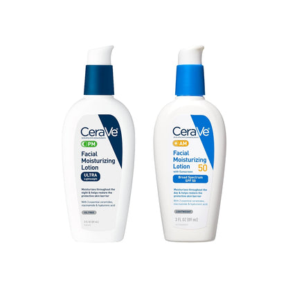 CeraVe Skincare Collection: PM Facial Moisturizer and AM Face Lotion with SPF 50
