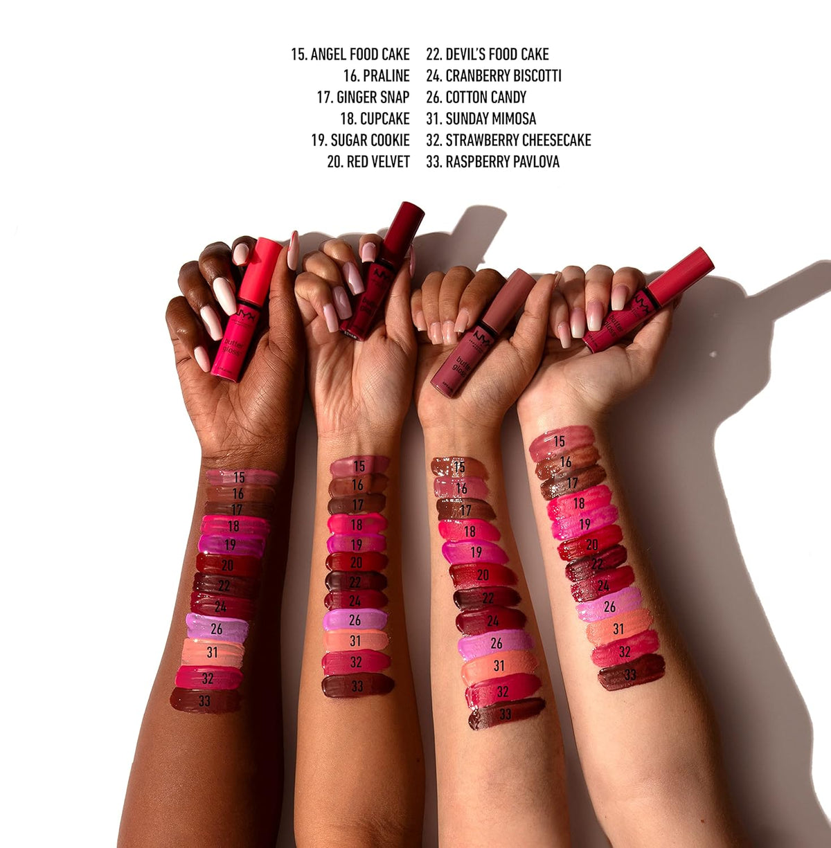 NYX Professional Makeup Butter Gloss Non-Sticky Lip Gloss Set - 3 Pack (Angel Food Cake, Creme Brulee, Madeleine)