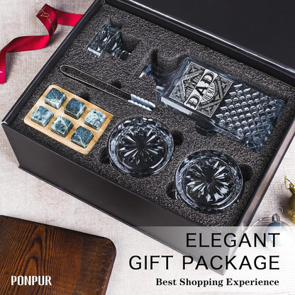 PONPUR Whiskey Decanter Set with 2 Glasses - Ideal Gift for Father's Day, Birthdays, Christmas, and Retirement