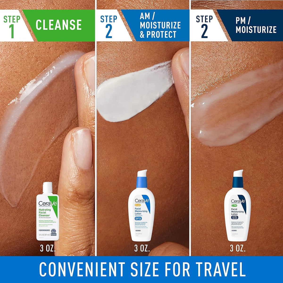 CeraVe Skincare Set: Travel Size Face Wash and AM/PM Moisturizers