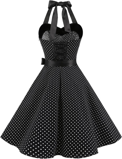 DRESSTELLS Women's Vintage 1950s Cocktail Dress - Retro Halter Swing Dress for Tea Parties