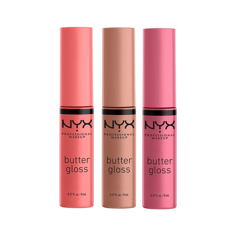 NYX Professional Makeup Butter Gloss Non-Sticky Lip Gloss Set - 3 Pack (Angel Food Cake, Creme Brulee, Madeleine)