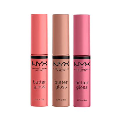 NYX Professional Makeup Butter Gloss Non-Sticky Lip Gloss Set - 3 Pack (Angel Food Cake, Creme Brulee, Madeleine)