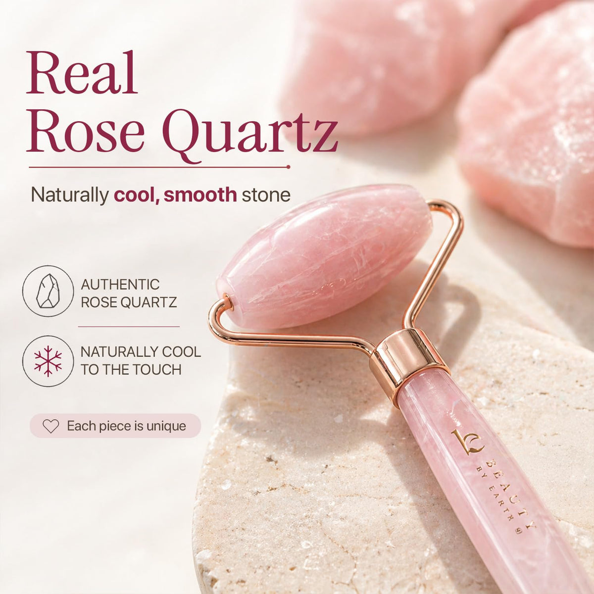 Rose Quartz Face Roller - Depuffs & Smoothes Fine Lines and Wrinkles
