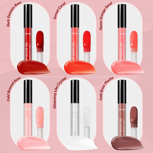 Dmsky 12-Piece Lip Gloss Collection: Moisturizing Lip Oils in 6 Vibrant Shades for Dry, Cracked Lips - Ideal for Girls and Women’s Makeup
