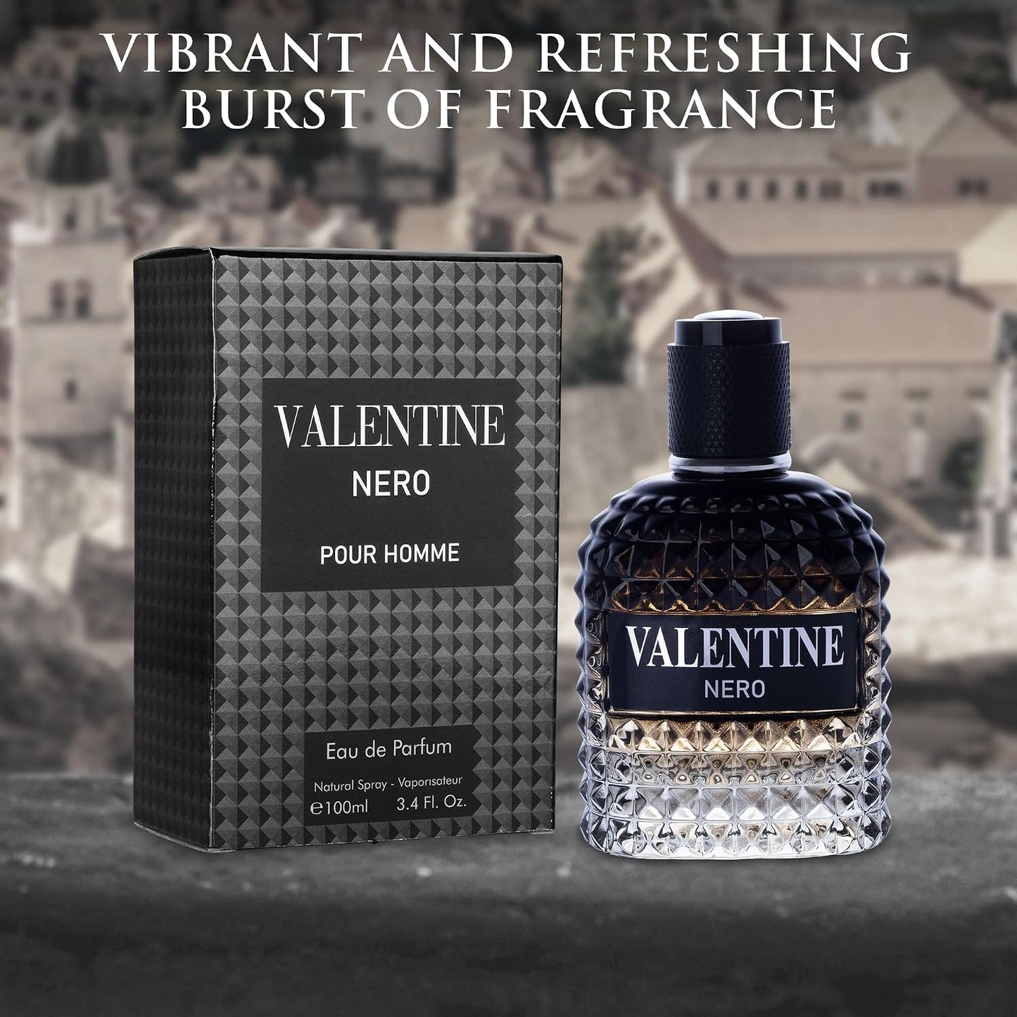 Valentine Nero for Men, Woody Aromatic Cologne, 3.4 Fl Oz