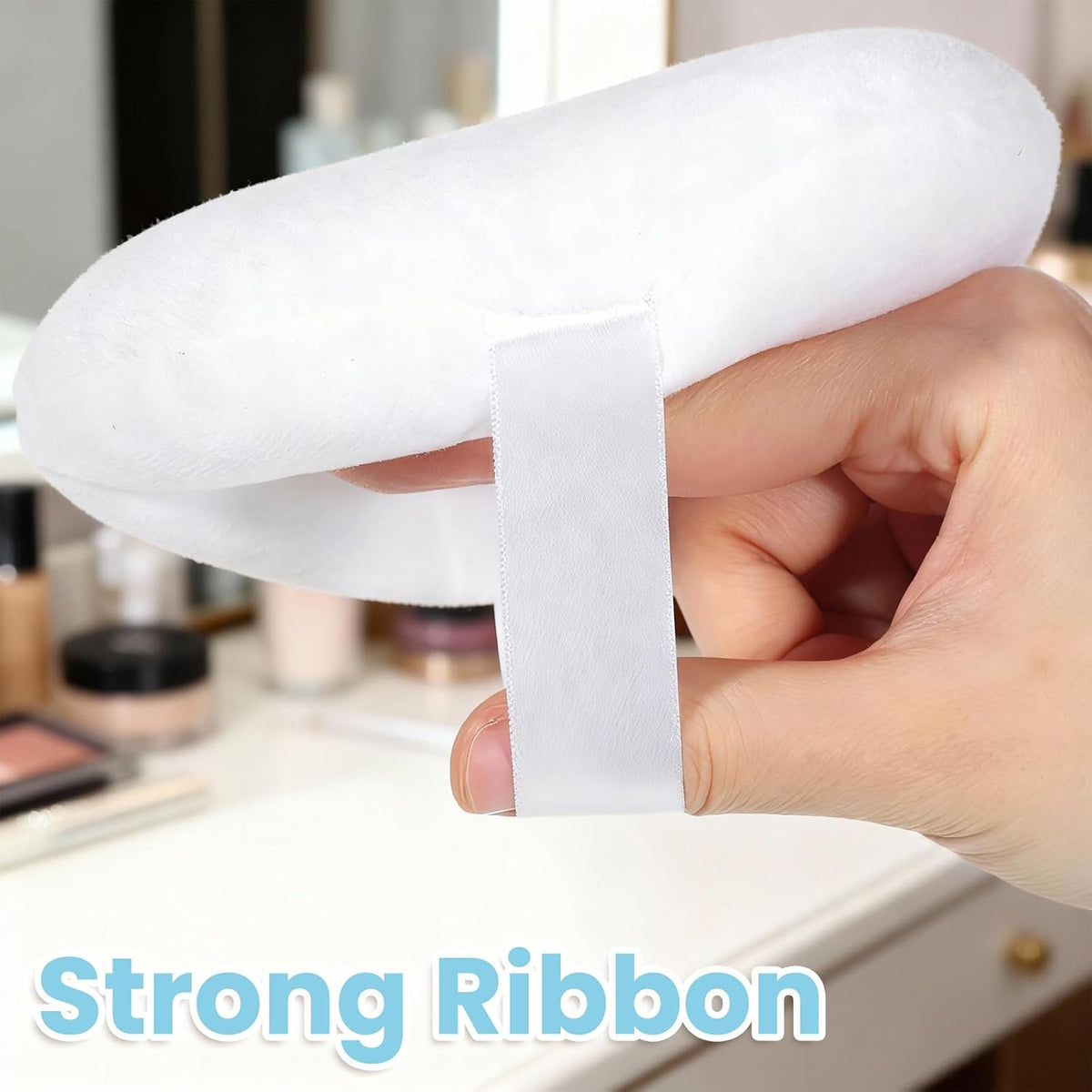 3-Pack Large Velour Makeup Sponges - 5-Inch Washable and Reusable Soft Fluffy Sponges for Face Cleaning and Foundation Blending - White