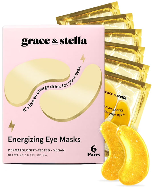 Energizing Gold Under Eye Masks - 6 Pairs of Gel Patches for Dark Circles, Puffiness, Wrinkles, and Undereye Bags