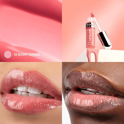Lip Elixir Hydrating Lip Gloss, High-Shine, Bunny Tongue (Pink)