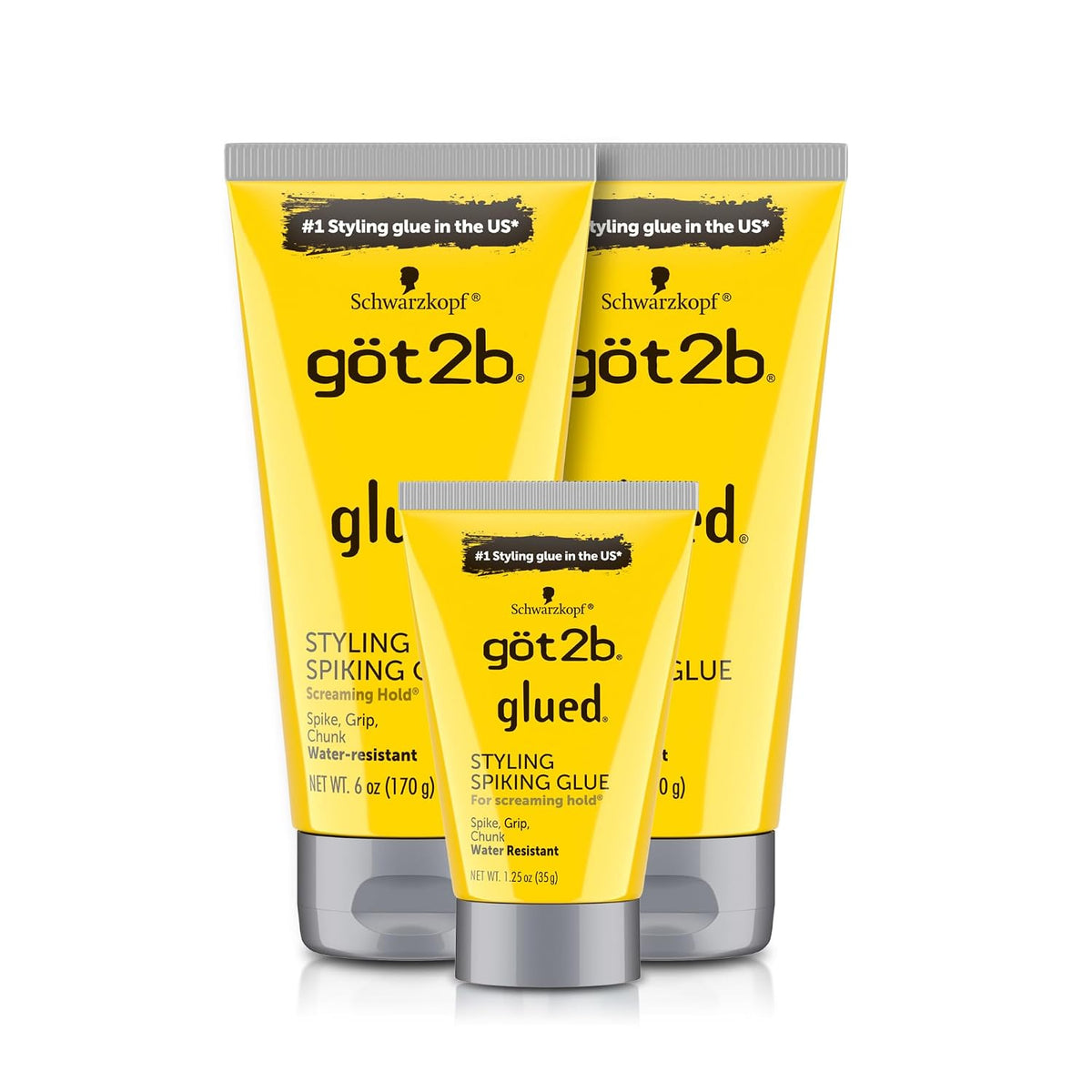 Got2B Glued Styling Spiking Hair Gel, 6 oz Tubes - Set of 2 with Bonus 1.25 oz Travel Tube