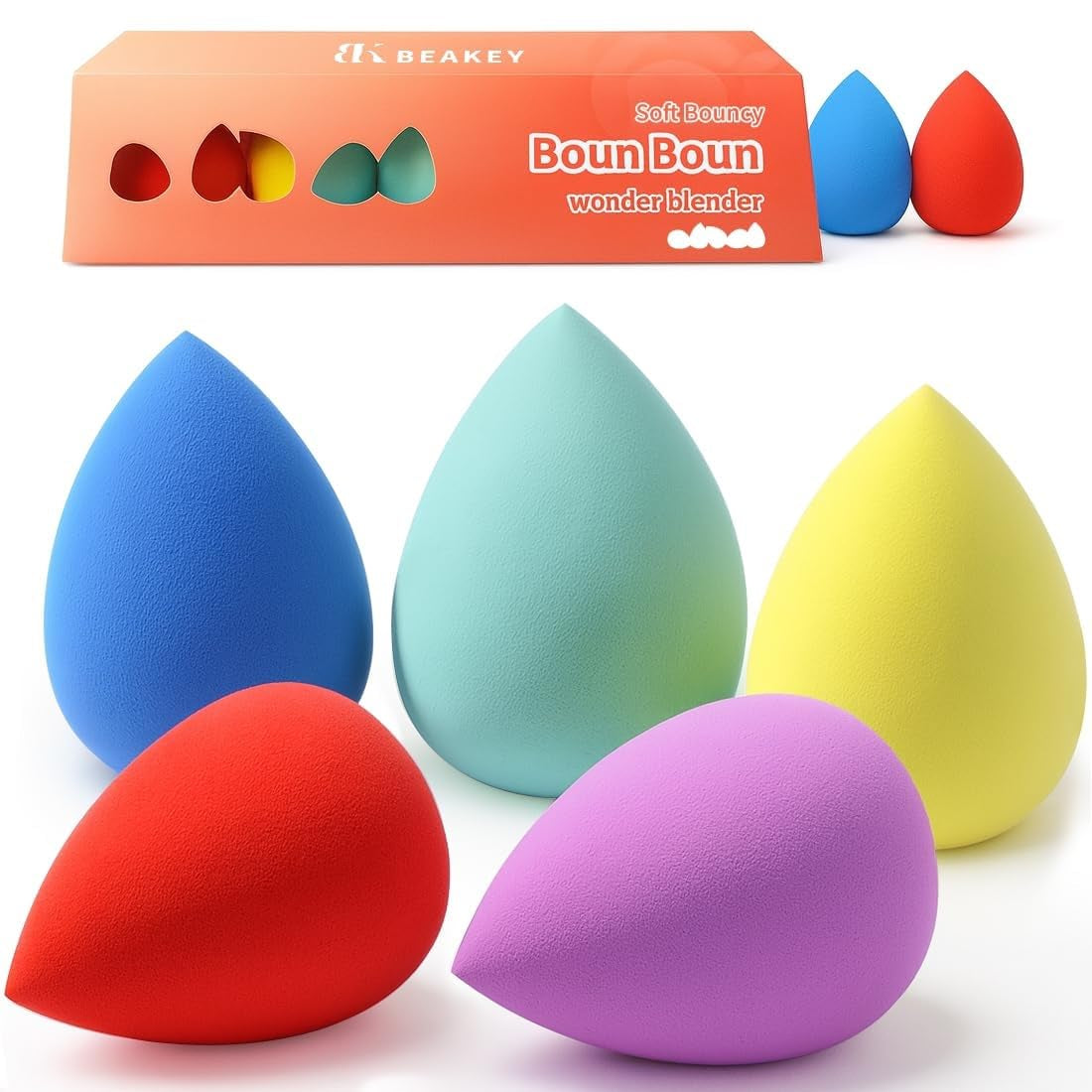 BEAKEY Professional Makeup Sponge Set - 5 Pack Foundation Blending Sponges and Soft Applicators