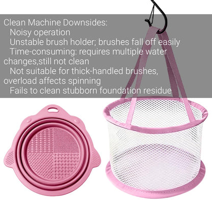 Professional Makeup Brush Cleaning Mat and Drying Basket - 3-in-1 Cleaner and Dryer Tool (Pink)