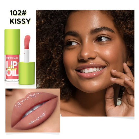 Beauty Glazed Lip Oil with Big Brush Head, Ultra-Hydrating and Nourishing Formula, Smooth Glossy Finish, Shiny Vegan Tinted Gloss, Non-Sticky (102# KISSY)