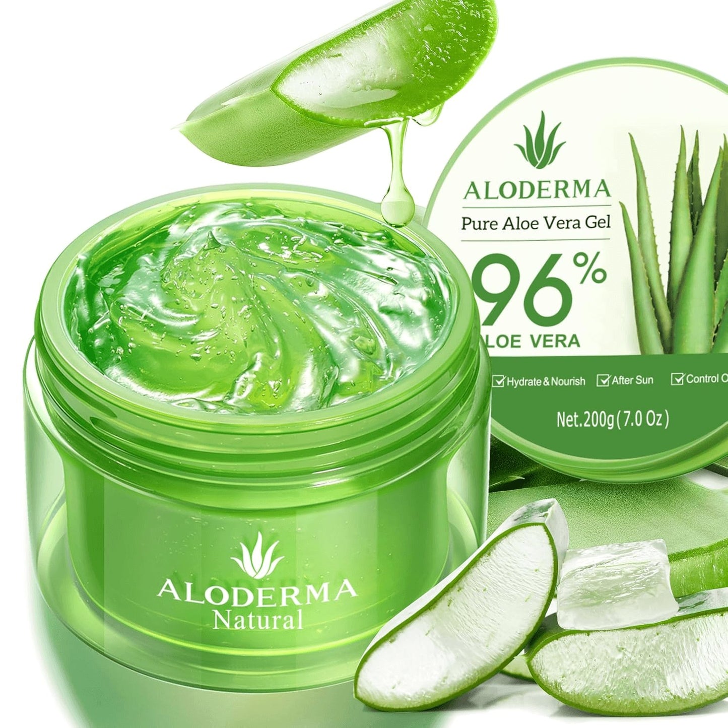 Aloe Vera Gel Made within 12 Hours of Harvest with 96% Pure Organic Aloe Vera for Skin, Scalp, & Hair, Soothing Aloe Face Moisturizer, Multipurpose, Hydrating Aloe Gel, 7.05Oz