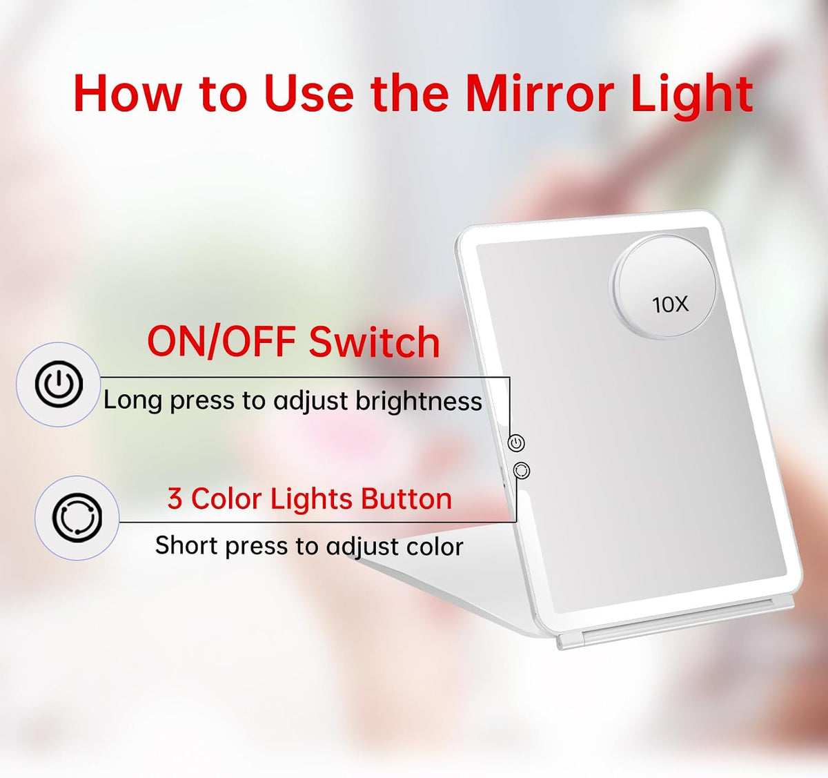 Funtoch 2500mAh Rechargeable Large Travel Makeup Mirror with Integrated Lighting
