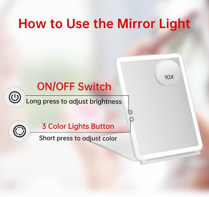 Funtoch 2500mAh Rechargeable Large Travel Makeup Mirror with Integrated Lighting