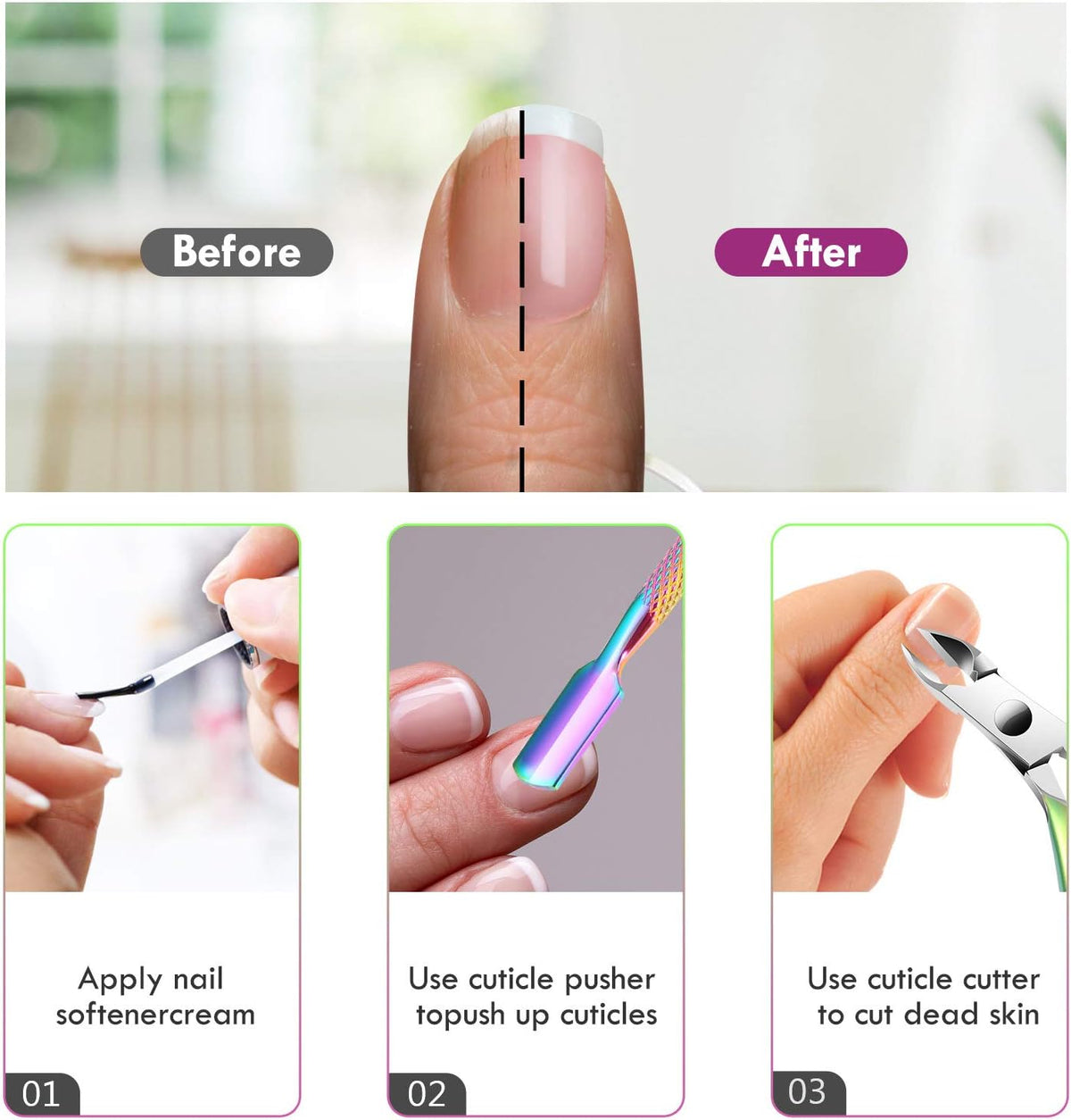 XUNXMAS Professional Cuticle Trimmer and Remover Set with Cuticle Pusher and Nipper