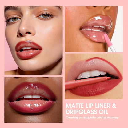 12-Piece Lip Liner and Gloss Collection, Hydrating Lip Oil Duo, Tinted Plumping Formula