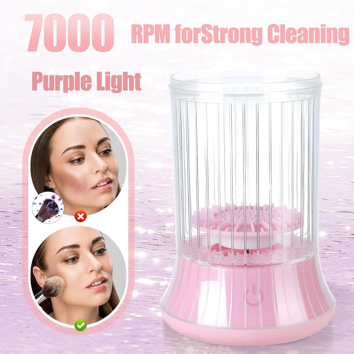 Electric Makeup Brush Cleaner Machine - USB-Powered Automatic Spinner with Dual Cleaning Modes, Portable Deep Cleaning Solution for Cosmetic Brushes, Pink