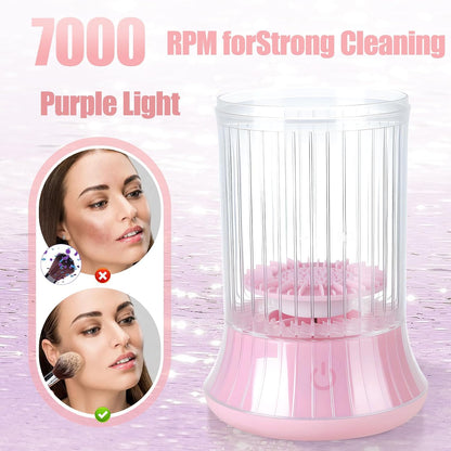 Electric Makeup Brush Cleaner Machine - USB-Powered Automatic Spinner with Dual Cleaning Modes, Portable Deep Cleaning Solution for Cosmetic Brushes, Pink