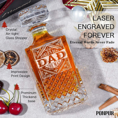 PONPUR Whiskey Decanter Set with 2 Glasses - Ideal Gift for Father's Day, Birthdays, Christmas, and Retirement