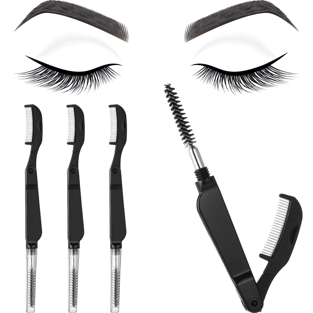 Boao 4-Piece Foldable Eyelash Separator and Eyebrow Comb Set