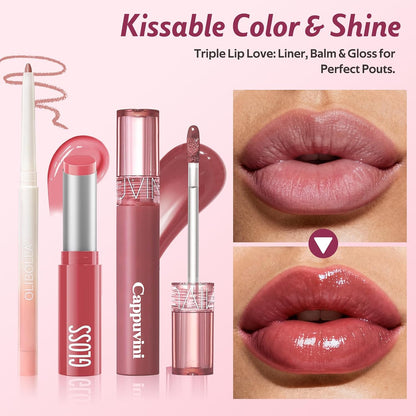 KIMUSE Sweet Fig Lip Combo Set - 3 Pack of Lip Liner, Lipstick, and Gloss