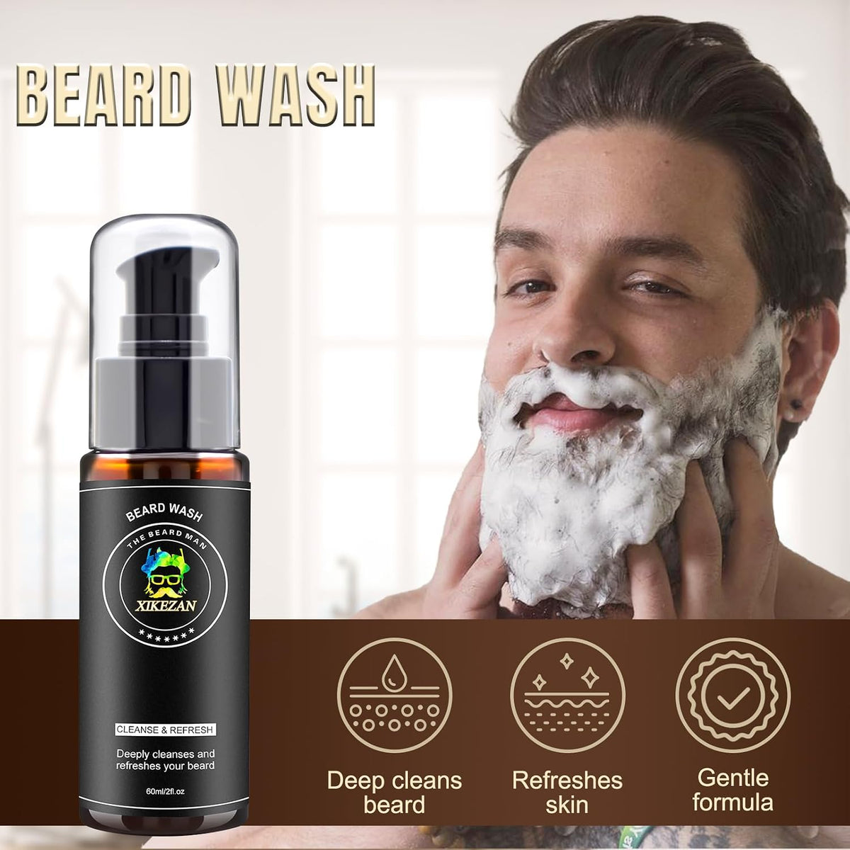 XIKEZAN Men's Beard Grooming and Care Set with Beard Serum, Wash, Oil, Balm, Comb, Brush, Scissors, Bag, and Ebook - Ideal Birthday and Holiday Gifts for Him, Dad, Husband, and Brother