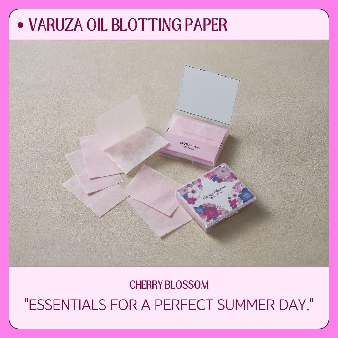 Cherry Blossom Natural Oil Blotting Paper with Mirror Case - 100 Sheets, Korean Skincare Essential