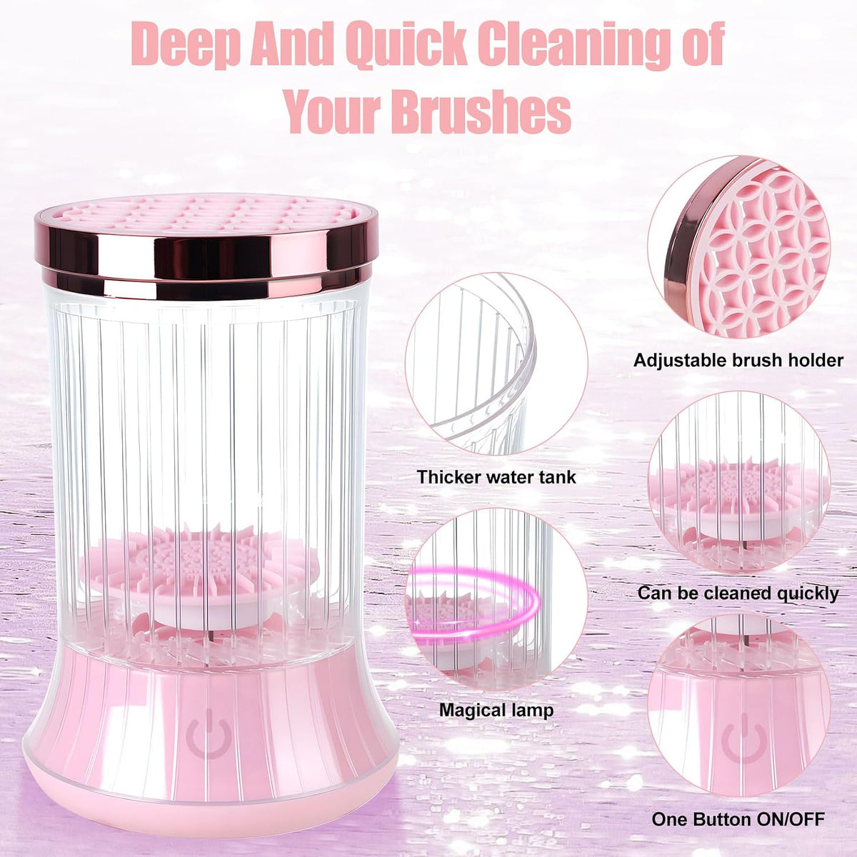 Electric Makeup Brush Cleaner Machine - USB-Powered Automatic Spinner with Dual Cleaning Modes, Portable Deep Cleaning Solution for Cosmetic Brushes, Pink