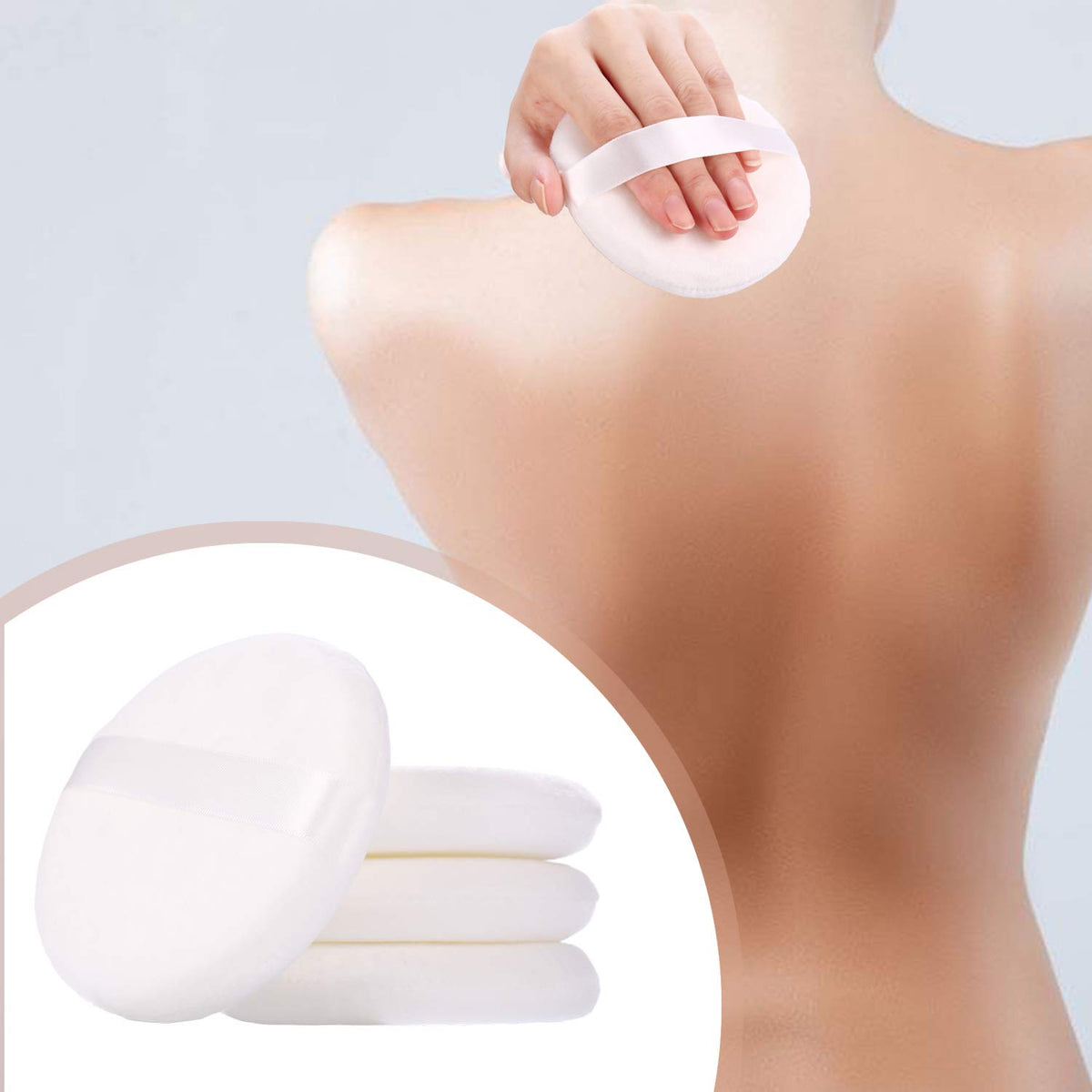 WSYUB Large Velour Powder Puffs - 4.13 Inch Soft Body Powder Applicators, 2 Pack, White, Round