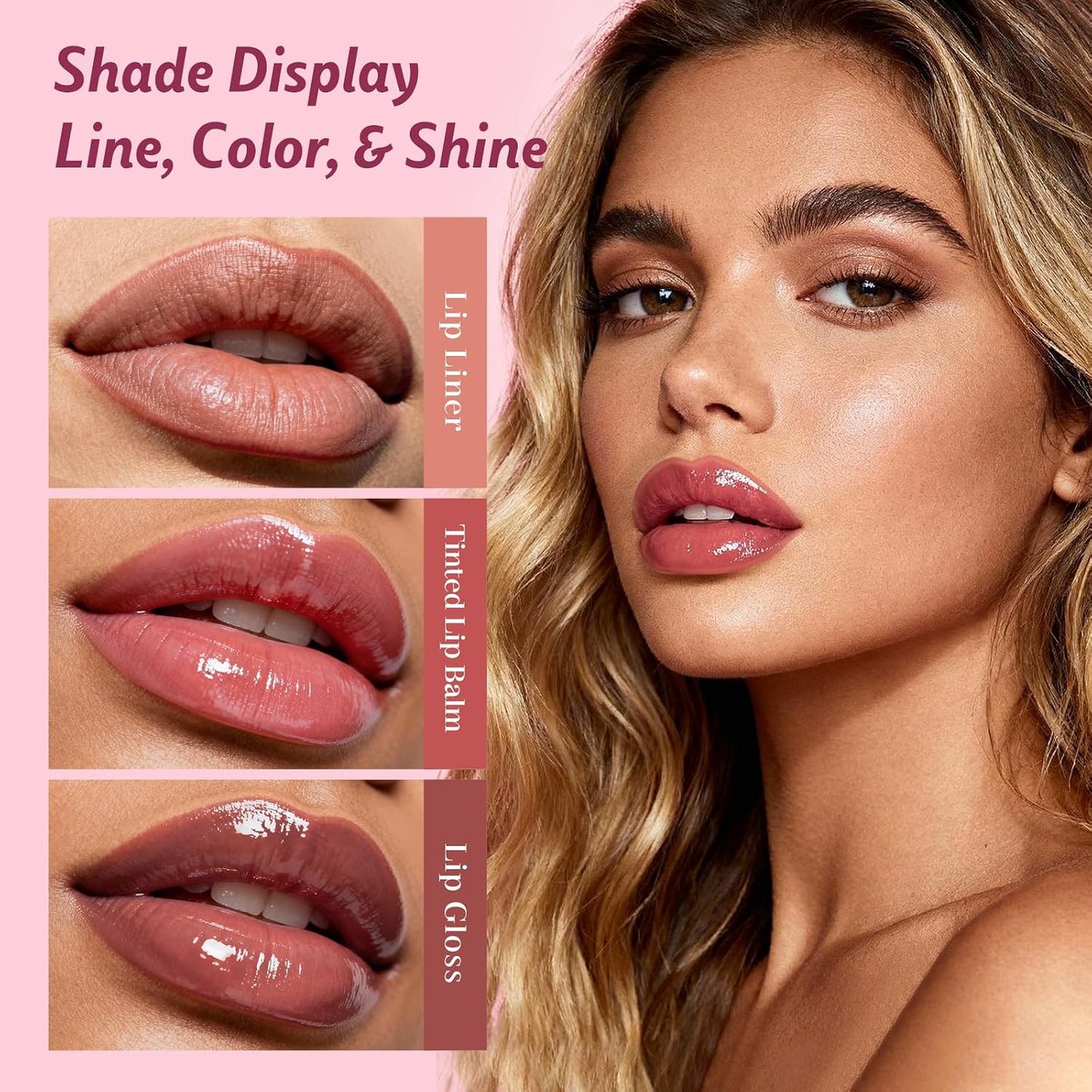 KIMUSE Sweet Fig Lip Combo Set - 3 Pack of Lip Liner, Lipstick, and Gloss